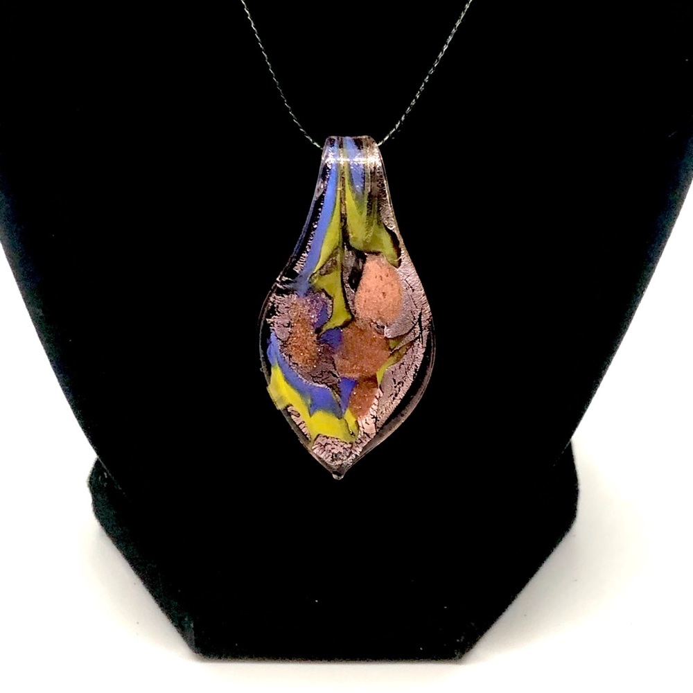 Handmade Leaf-Shaped Glass Art Pendant Necklace